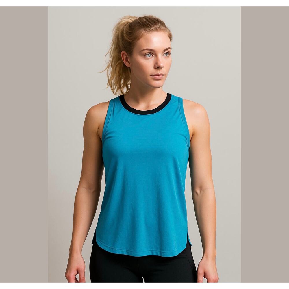 Crane Women's Dark Aqua Black Collar Workout Athletic Tank Top Medium